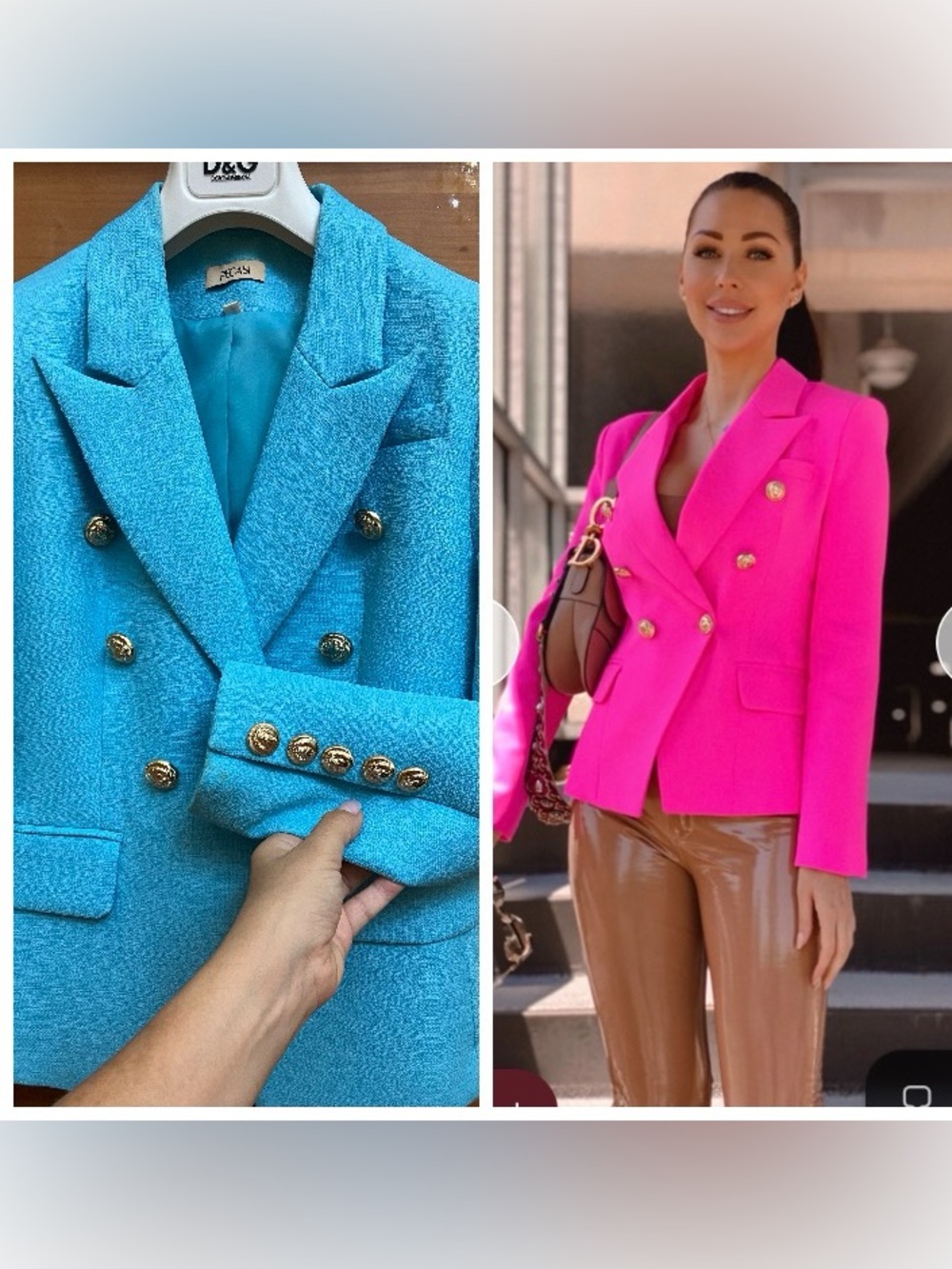 Luxury Double-Breasted Textured Blazer in Turquoise